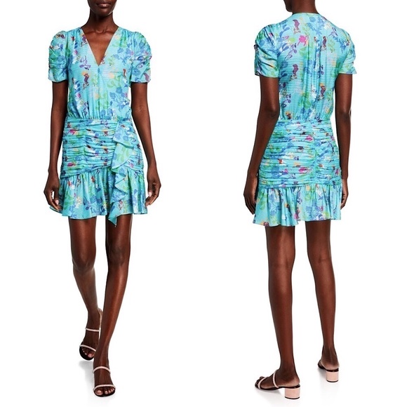 TANYA TAYLOR SILK ZORA RUCHED SHORT SLEEVE DRESS - Picture 12 of 12